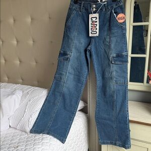 YMI Relaxed Fit Blue Cargo Jeans for Women